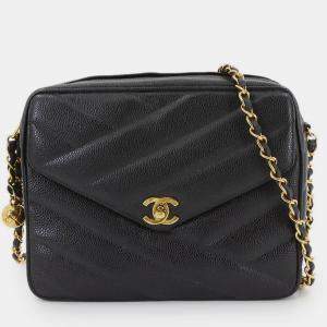 Pre Owned Chanel Chain Shoulder Bag In Caviar Leather With Black