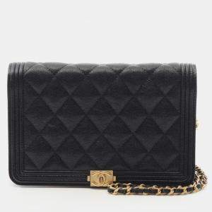 Pre Owned Chanel Boy Chanel Shoulder Bag In Grained Calfskin Leather Black