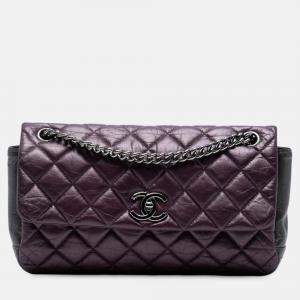 Pre Owned Chanel Purple Small Bicolor Quilted Aged Calfskin Lady Pearly Flap