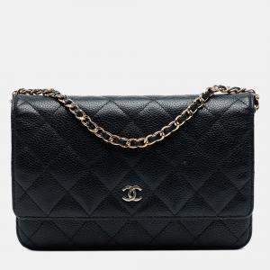 Pre Owned Chanel Black CC Quilted Caviar Wallet on Chain