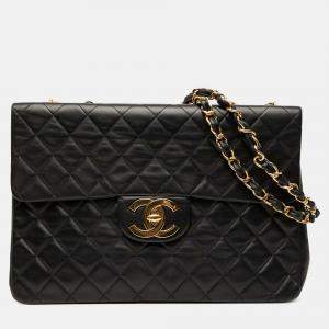 Pre Owned Chanel Black Maxi XL Classic Lambskin Single Flap