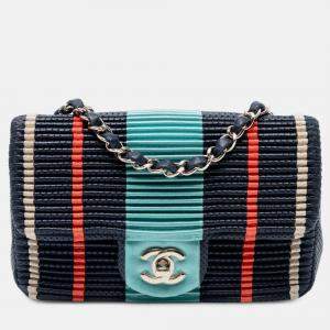 Pre Owned Chanel Navy Blue New Mini Coco Pleats Perforated Calfskin Single Flap