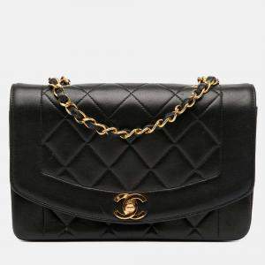 Pre Owned Chanel Black Small Lambskin Diana Flap
