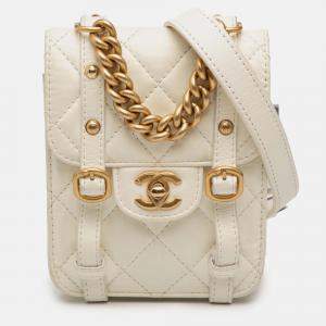 Pre Owned Chanel White Mini Aged Calfskin City School Flap