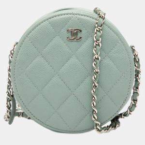 Pre Owned Chanel Blue CC Quilted Caviar Round Clutch With Chain