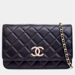 Pre Owned Chanel Lambskin Crystal CC Wallet On Chain