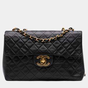 Pre Owned Chanel Black Maxi XL Classic Lambskin Single Flap