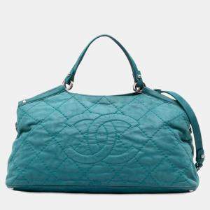 Pre Owned Chanel Blue Small Iridescent Calfskin Sea Hit Tote