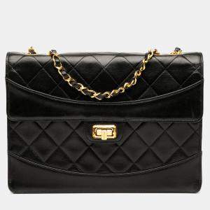 Pre Owned Chanel Black Medium Quilted Lambskin Mademoiselle Single Flap