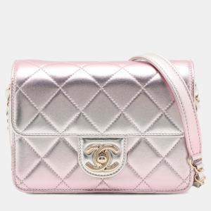 Pre Owned Chanel Pink Mini Metallic Lambskin Like a Wallet Flap