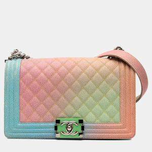 Pre Owned Chanel Multicolor Old Medium Quilted Caviar Rainbow Boy Flap