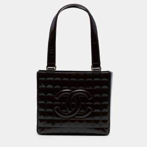 Pre Owned Chanel Brown CC Chocolate Bar Patent Shoulder Bag