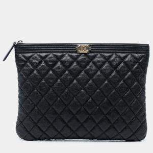 Pre Owned Chanel Black Medium Quilted Caviar Boy O Case Clutch