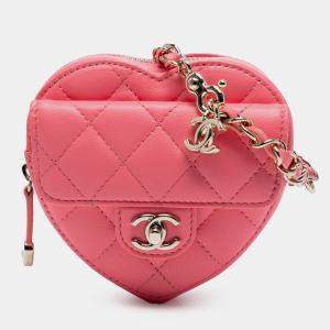Pre Owned Chanel Pink Mini Lambskin CC in Love Heart Crossbody