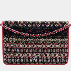 Pre Owned Chanel Multicolor CC Quilted Tweed Wallet On Chain