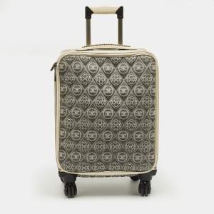 Pre Owned Chanel Grey/Off White Quilted Canvas Camellia Cabin Luggage