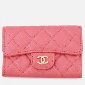 Pre Owned Chanel Matelasse Bifold Wallet Card Case Pink Caviar Leather