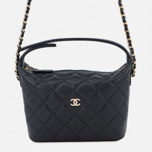 Pre Owned Chanel Hobo Chain Shoulder Navy Caviar Leather