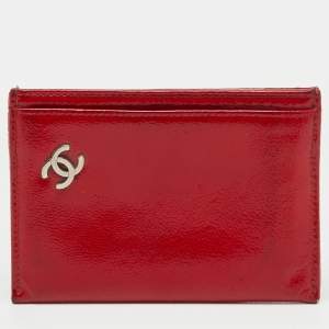 Pre Owned Chanel Red Patent Leather Interlocking CC Logo Card Case