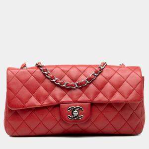 Pre Owned Chanel Red CC Quilted Lambskin East West Single Flap