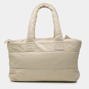 Pre Owned Chanel Cream Medium Lambskin Coco Cocoon Tote