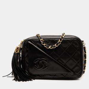 Pre Owned Chanel Black CC Quilted Lambskin Tassel Camera Bag