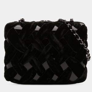 Pre Owned Chanel Black Woven Velvet and Resin Box Clutch with Chain