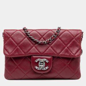 Pre Owned Chanel Red Mini Lambskin Mineral Nights Flap