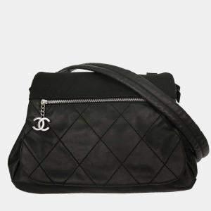 Pre Owned Chanel Black Calfskin Canvas Shoulder Bag