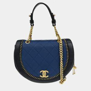 Pre Owned Chanel Blue Lambskin 2way Shoulder Handbag