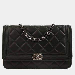 Pre Owned Boy Chanel Black Lambskin WOC Wallet On Chain