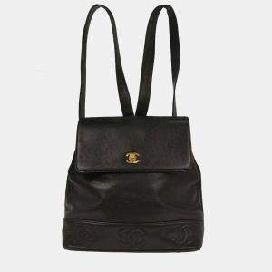 Pre Owned Chanel Black Calfskin Triple CC Backpack