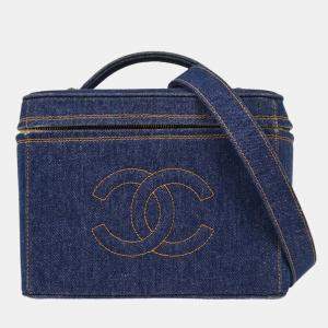 Pre Owned Chanel Blue Denim Vanity 2way Handbag