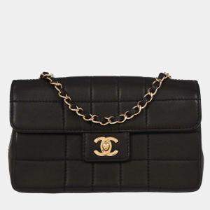 Pre Owned Chanel Black Calfskin Choco Bar Shoulder Bag