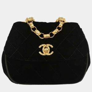Pre Owned Chanel Black Velvet Shoulder Bag