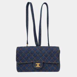 Pre Owned Chanel Denim Blue Backpack