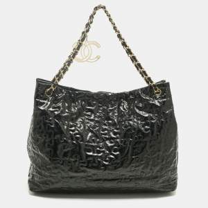 Pre Owned Chanel Black Puzzle Patent Leather Chain Tote