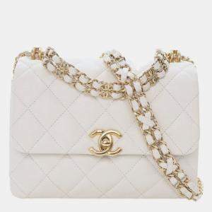 Pre Owned Chanel White Mini Quilted Caviar Coco First Flap
