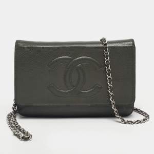 Pre Owned Chanel Grey Caviar Leather CC Wallet On Chain
