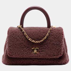 Pre Owned Chanel Red Small Shearling Coco Top Handle Bag
