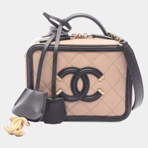 Pre Owned Chanel Black Brown Small Caviar CC Filigree Vanity Case