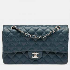 Pre Owned Chanel Blue Medium Classic Caviar Double Flap