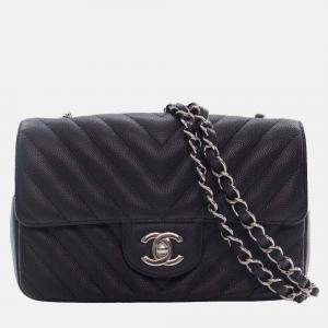 Pre Owned Chanel Black Mini Rectangular Classic Chevron Caviar Single Flap