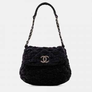 Pre Owned Chanel Black Paris Moscou Bubble Quilted Velvet Flap