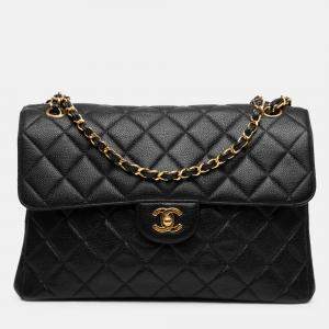 Pre Owned Chanel Black Jumbo Quilted Caviar Double Sided Flap