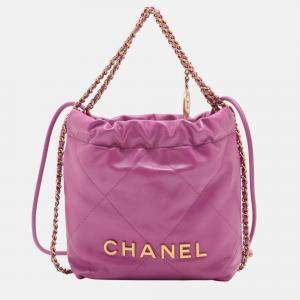 Pre Owned Chanel Purple Mini Shiny Calfskin 22 Handbag