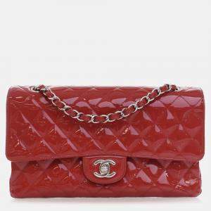 Pre Owned Chanel Red Medium Classic Patent Double Flap