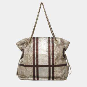 Pre Owned Chanel Brown Metallic Python Leather Taj Mahal Drawstring Bag