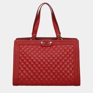 Pre Owned Chanel Quilted Patent Leather Plexiglass Boy Shopping Tote Bag