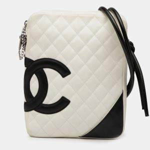 Pre Owned Chanel Black/White Lambskin Cambon Ligne Crossbody